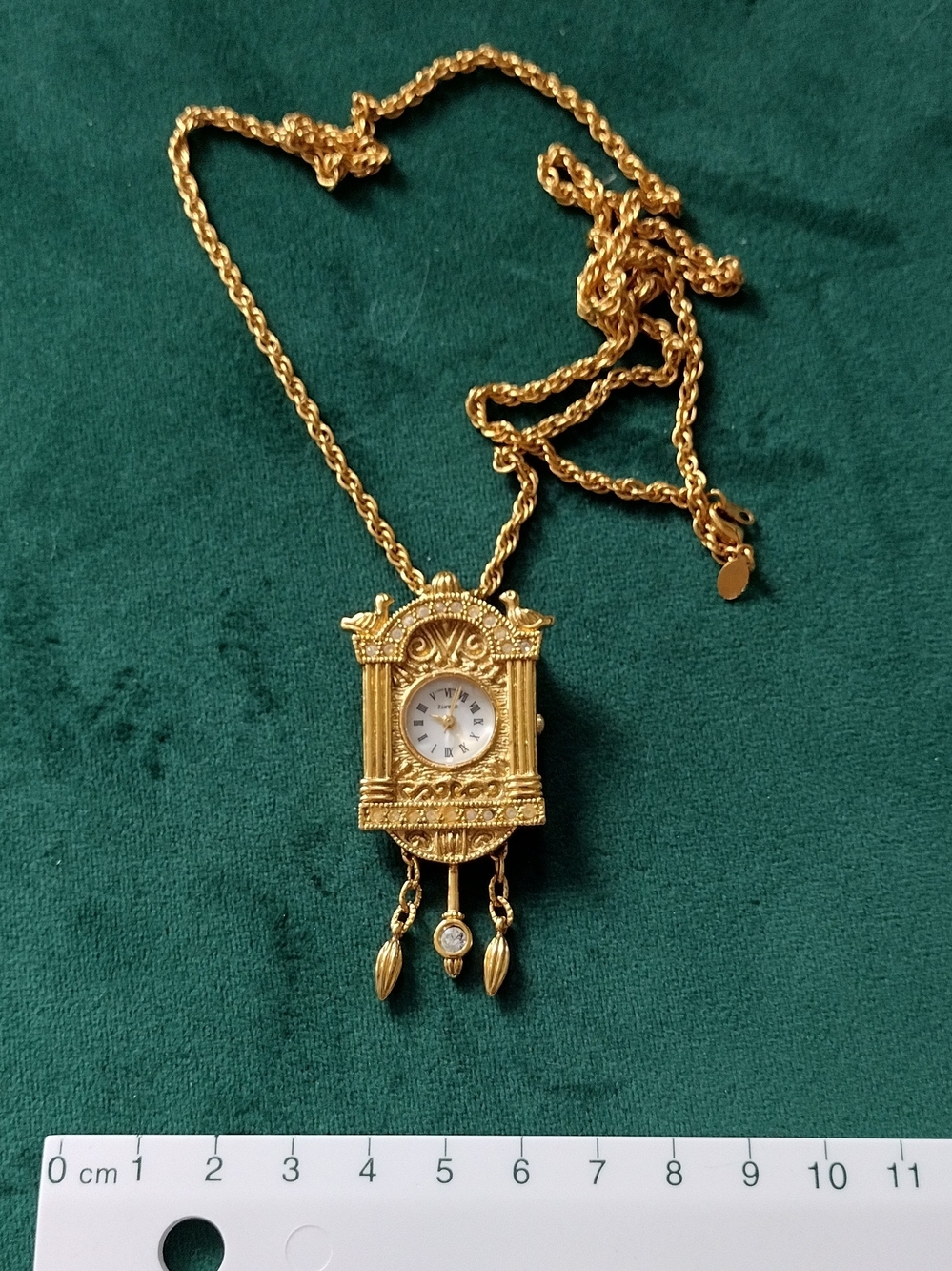 Vintage Lindenwold Cuckoo Coo-Coo Clock Ladies Watch Pendant Rhinestone